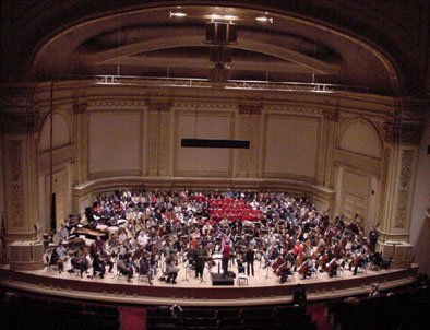 Picture of the San
Francisco Symphony and Chorus, rehearsing at Carnegie Hall